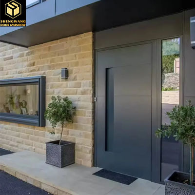 Porte de jardin en aluminium en bois noir sans bruit Porte d'entrée en aluminium pivot