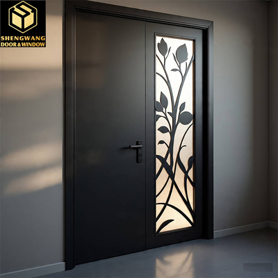 Porte de jardin en aluminium en bois noir sans bruit Porte d'entrée en aluminium pivot